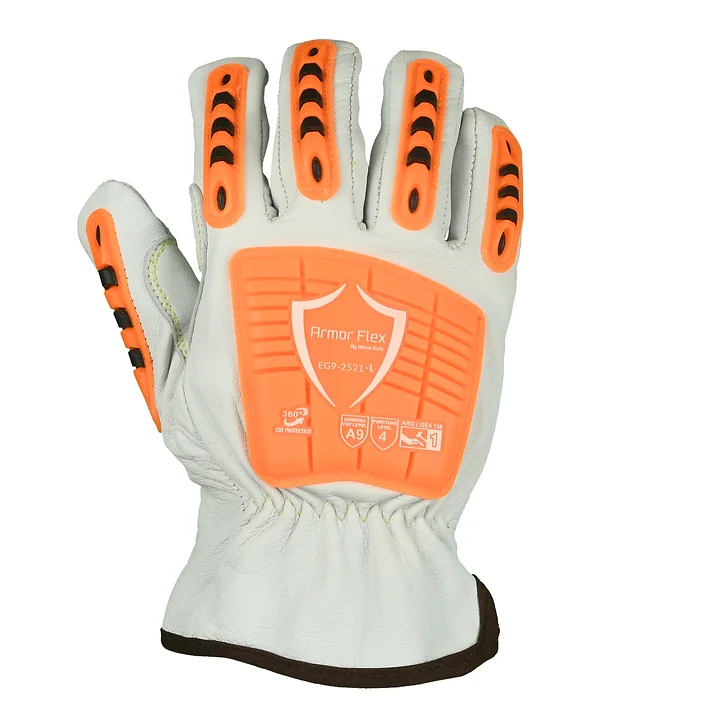 ANSI Cut 9 Protection Aramid FR Cut Resistant Liner Hi-Vis Orange TPR on back of hand Reinforced Wing