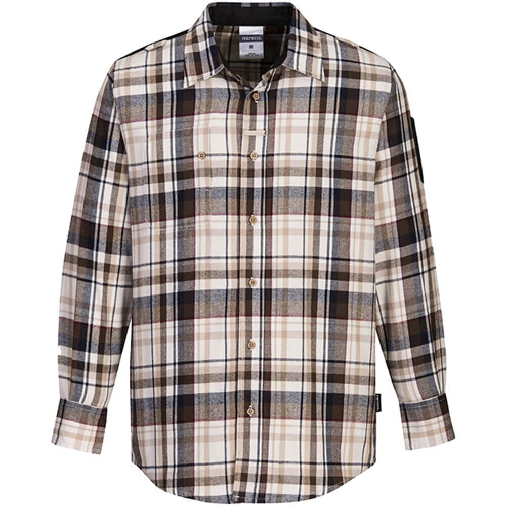 Plaid Button Up Work Shirt with Sleeve Pen Pocket