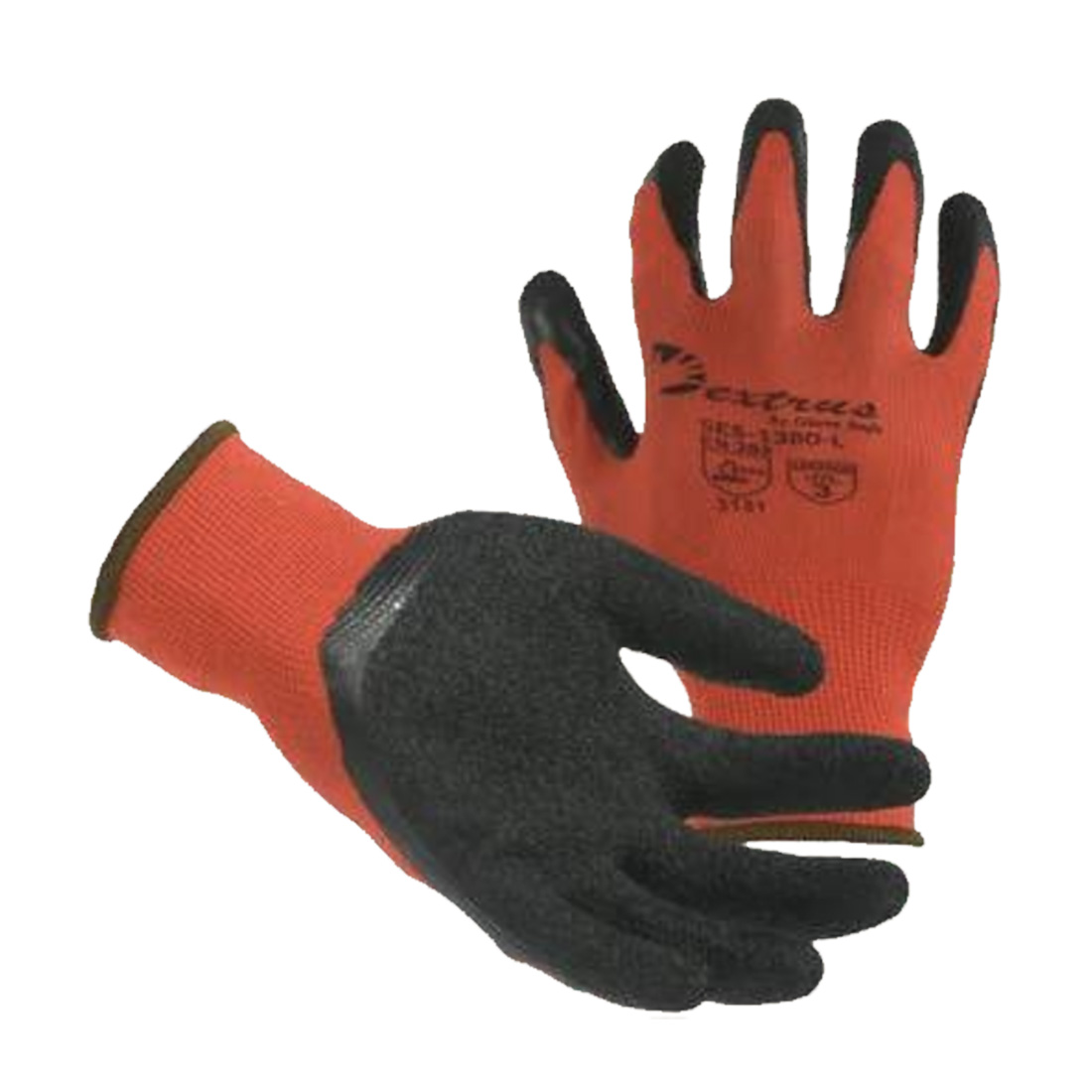 13 Gage Nylon Knit, Red Crinkle Latex Finish Palm, Black Abrasion Level 3 EN 388 rating 3131 Crinkle Latex Finish