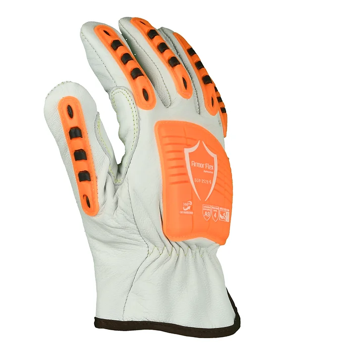 ANSI Cut 9 Protection Aramid FR Cut Resistant Liner Hi-Vis Orange TPR on back of hand Reinforced Wing