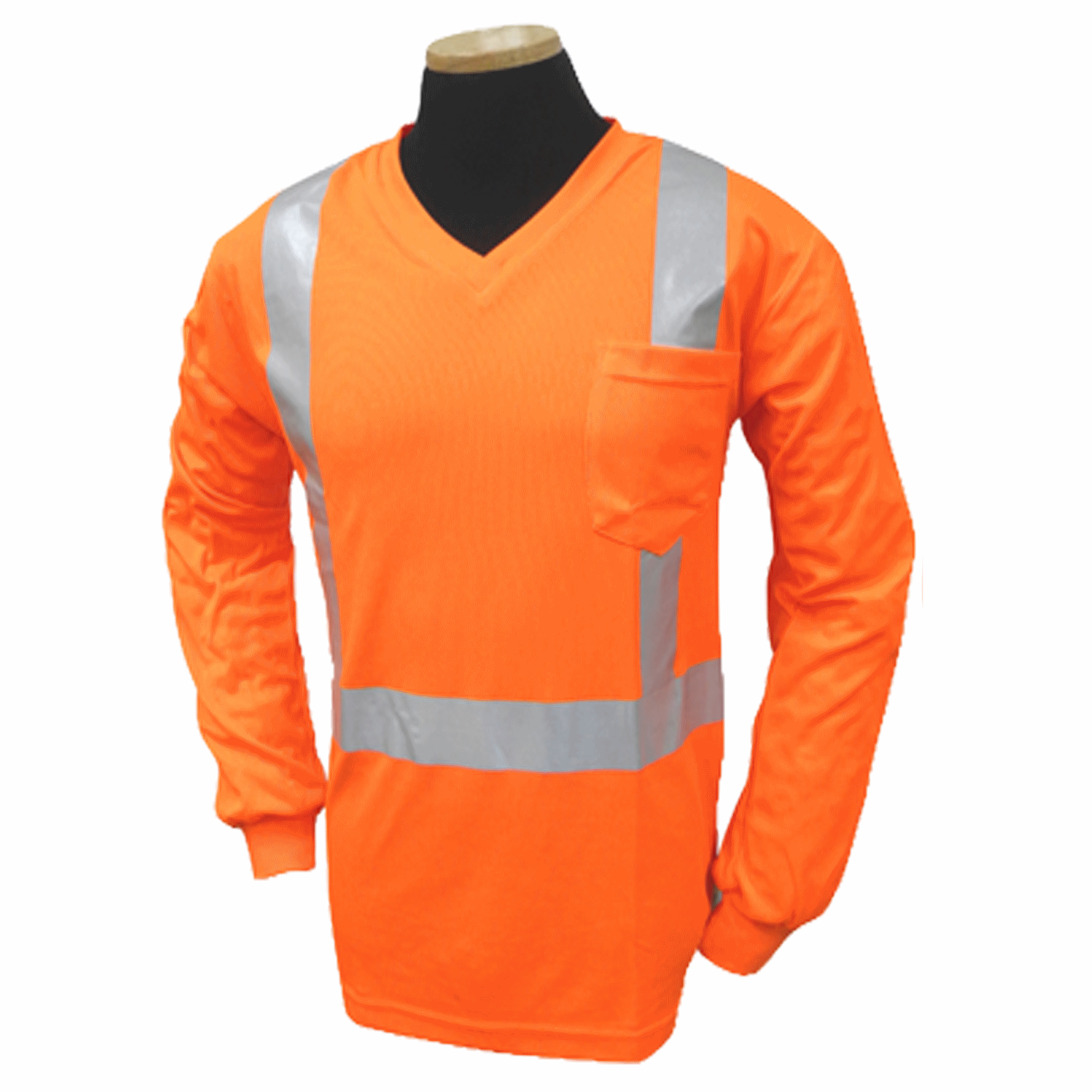 Hi Vis Long Sleeve V Neck Pocket T-Shirt