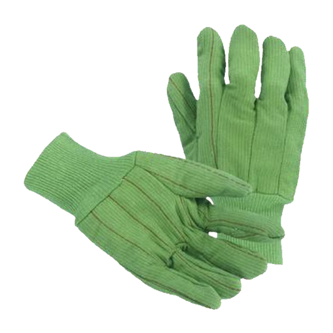 Medium Weight Green Poly/Cotton Fully Corded High Visibility Knit Wrist Clute Cut for core comfort and roomy Fit Hi-Vis Green Corded Double Palm