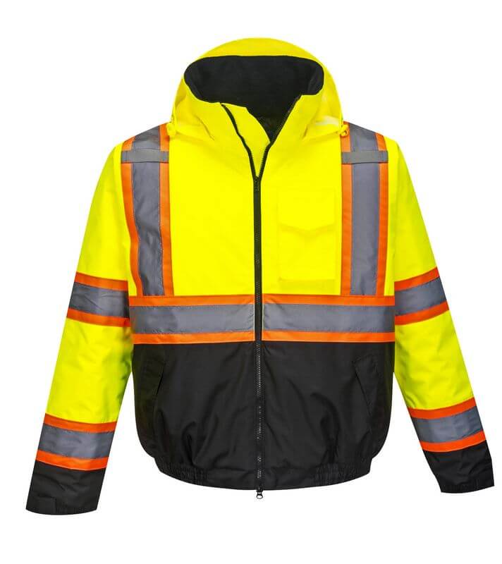 2-in1 High Visibility Contrast Tape Bomber Jacket, PS367